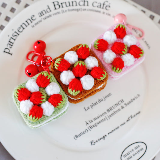Crochet Strawberry Cake Keychain