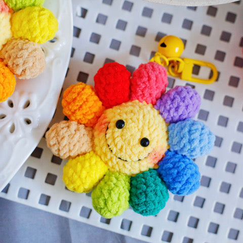 Crochet Rainbow Smiley Flower Keychain