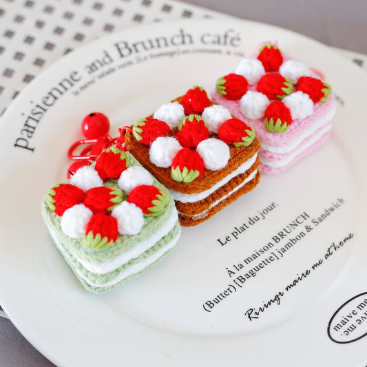 Crochet Strawberry Cake Keychain