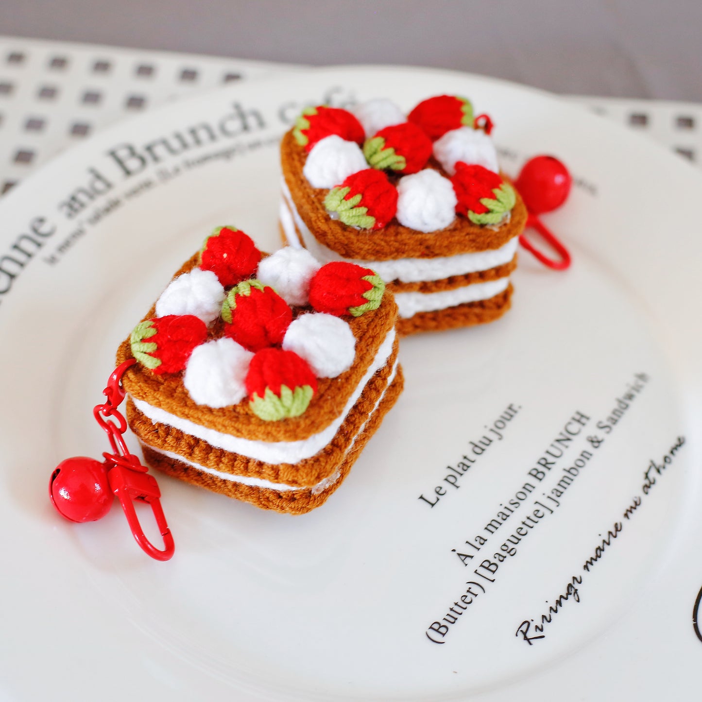 Crochet Strawberry Cake Keychain