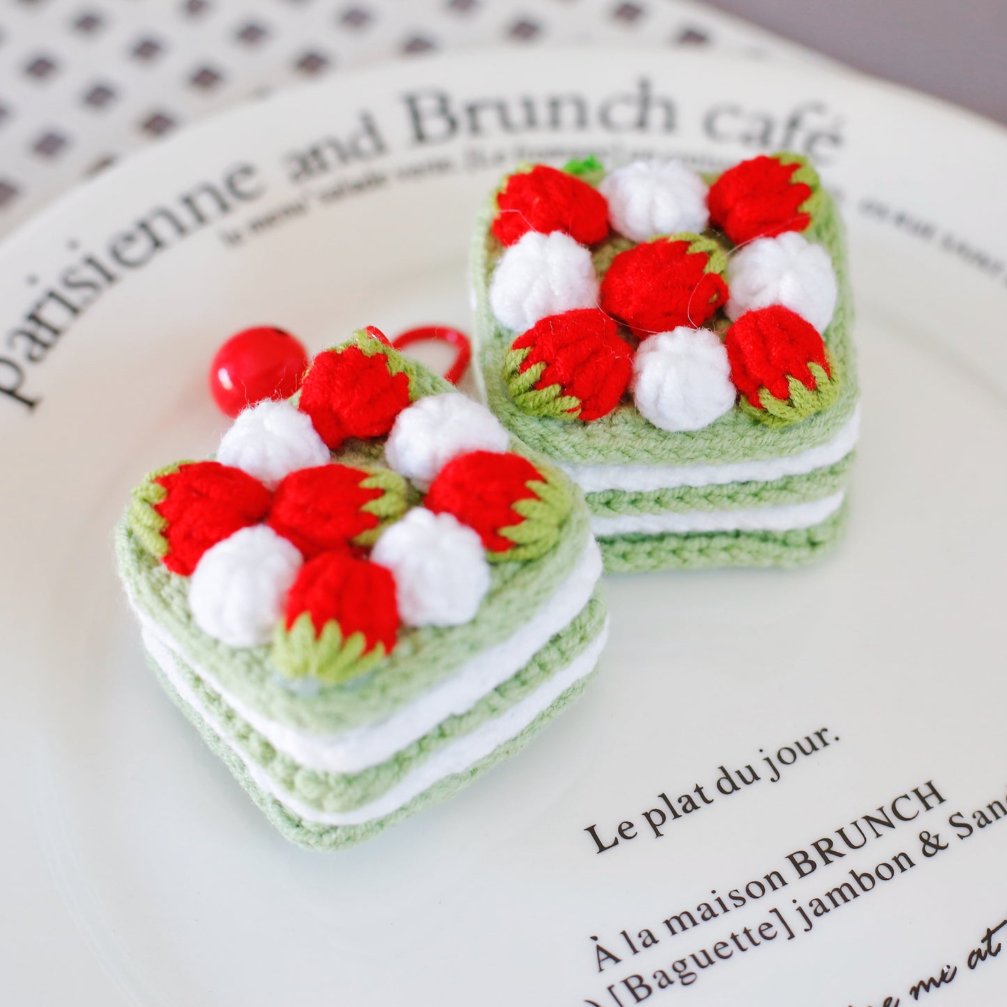 Crochet Strawberry Cake Keychain