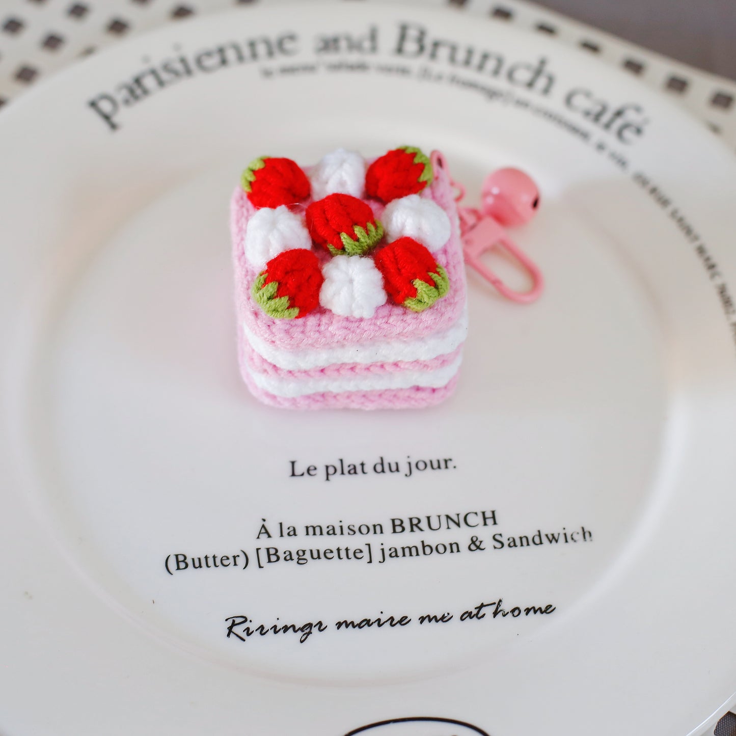 Crochet Strawberry Cake Keychain